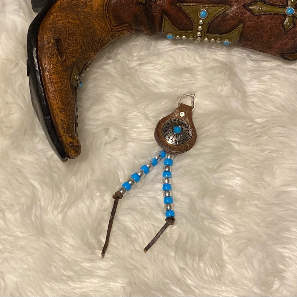♥️🔥Brown and Blue Keychain with silver and turquoise Design